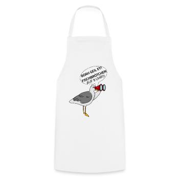 Seagull - Fish Rolls at 9 o'clock Sayings Baltic Sea - Cooking Apron - white - Front - AI Model Male 185 dark (185cm)