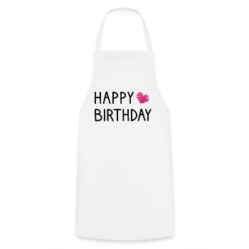 HAPPY BIRTHDAY. HAPPY BIRTHDAY. ANNIVERSARY. - Cooking Apron - white - Front - AI Model Male 185 dark (185cm)