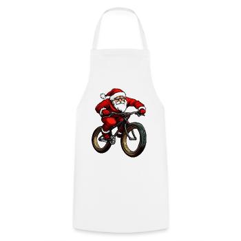 Biker Christmas / Santa Claus Mountain Biker - Cooking Apron - white - Front - AI Model Male 185 dark (185cm)