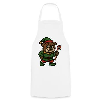 Weihnachtself Bulldogge mit Zuckerstange Kunst - Kochschürze - Weiß - Vorne - AI Model Male 185 dark (185cm)