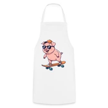 Skateur cartoon drôle de cochon patinant sur skateboard - Tablier de cuisine - blanc - Devant - AI Model Male 185 dark (185cm)