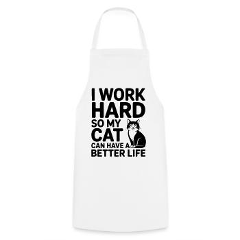 I work for my cat - Cooking Apron - white - Front - AI Model Male 185 dark (185cm)