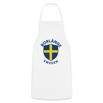 Borlänge-Schild: Schwedisches Flaggendesign - Kochschürze - Weiß - Vorne - AI Model Male 185 dark (185cm)