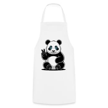 Panda Peace Sign Cartoon - Cooking Apron - white - Front - AI Model Male 185 dark (185cm)