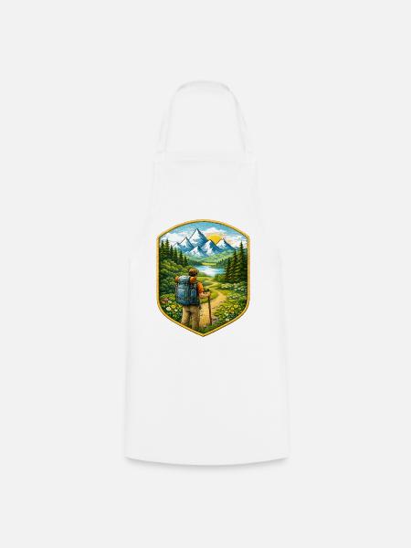 Wanderer Patch mit Berglandschaft  - Kochschürze - Weiß