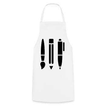 Pinceau, crayon et stylo - Symbole artistique - Tablier de cuisine - blanc - Devant - AI Model Male 185 dark (185cm)