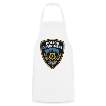 Polizei Abzeichen Patch Stadt Skyline - Kochschürze - Weiß - Vorne - AI Model Male 185 dark (185cm)