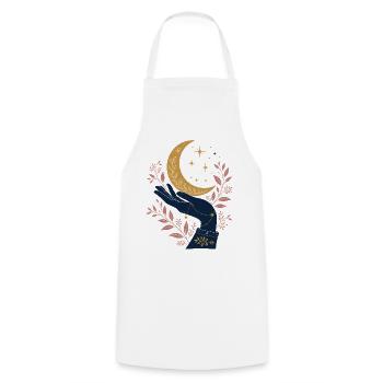 Mystical Hand with Moon – Celestial Gothic Design - Cooking Apron - white - Front - AI Model Male 185 dark (185cm)