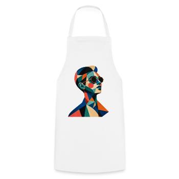 Retro Porträt – Geometrische Farben - Kochschürze - Weiß - Vorne - AI Model Male 185 dark (185cm)