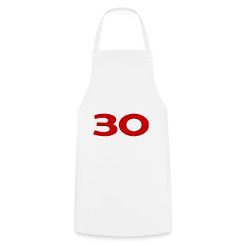 30. 30 YEARS. 30th ANNIVERSARY. 30TH ANNIVERSARY. - Cooking Apron - white - Front - AI Model Male 185 dark (185cm)