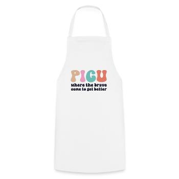 PICU Nurse Retro Peds Nurse Pediatric Intensive - Cooking Apron - white - Front - AI Model Male 185 dark (185cm)