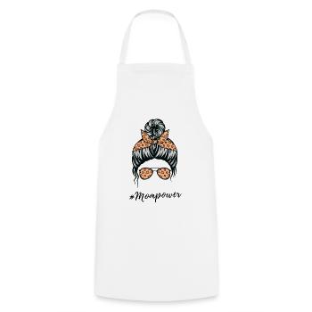 #mompower | Saying for mom | Mummy with power - Cooking Apron - white - Front - AI Model Male 185 dark (185cm)