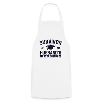 Survivor Of My Husbands Diplôme de maîtrise - Tablier de cuisine - blanc - Devant - AI Model Male 185 dark (185cm)