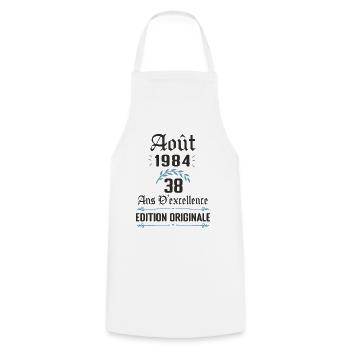 38 ans anniversaire aout 1984 - Tablier de cuisine - blanc - Devant - AI Model Male 185 dark (185cm)