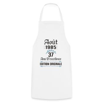 37 ans anniversaire aout 1985 - Tablier de cuisine - blanc - Devant - AI Model Male 185 dark (185cm)