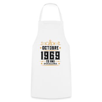 Octobre 1969 53 Ans d'excellence - Tablier de cuisine - blanc - Devant - AI Model Male 185 dark (185cm)