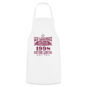 Les légendes sont nées en novembre 1998 - Tablier de cuisine - blanc - Devant - AI Model Male 185 dark (185cm)