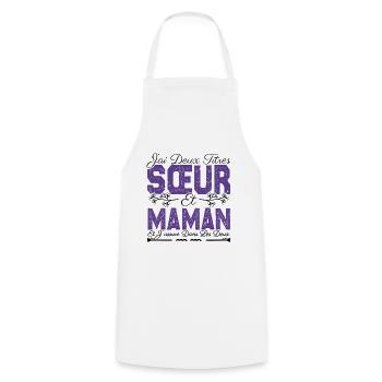 J'ai deux titres Sœur et maman. Cadeau soeur . - Tablier de cuisine - blanc - Devant - AI Model Male 185 dark (185cm)