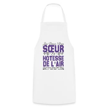 J'ai deux titres Sœur et hôtesse de l'air. soeur . - Tablier de cuisine - blanc - Devant - AI Model Male 185 dark (185cm)