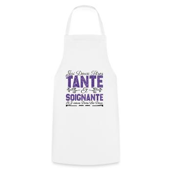 J'ai deux titres tante et Soignante. Cadeau . - Tablier de cuisine - blanc - Devant - AI Model Male 185 dark (185cm)