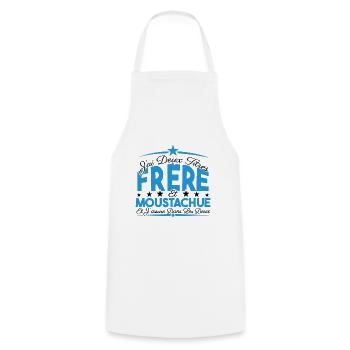 J'ai deux titres frère et Moustachue Cadeau frère. - Tablier de cuisine - blanc - Devant - AI Model Male 185 dark (185cm)