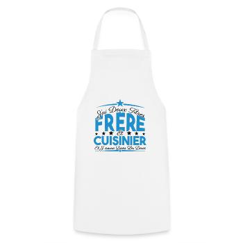 J'ai deux titres frère et Cuisinier. Cadeau frère. - Tablier de cuisine - blanc - Devant - AI Model Male 185 dark (185cm)