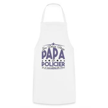 J'ai deux titres Papa et Policier, Cadeau Papa. - Tablier de cuisine - blanc - Devant - AI Model Male 185 dark (185cm)