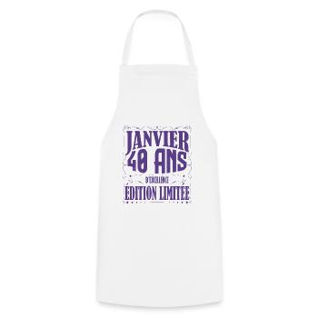 Janvier 40 ans. Cadeau 40 ans janvier anniversaire - Tablier de cuisine - blanc - Devant - AI Model Male 185 dark (185cm)