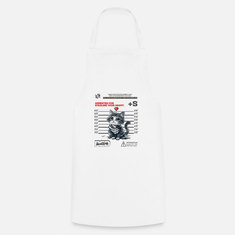 Heart Stealing Kitty - Arrested for Cuteness - Cooking Apron - white