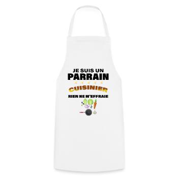 Mon Parrain Cuisinier Humour Homme Cuisine - Tablier de cuisine - blanc - Devant - AI Model Male 185 dark (185cm)