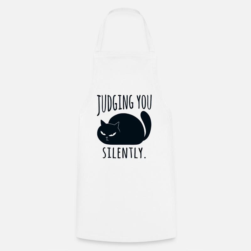 Funny black cat is judging you silently - Cooking Apron - white