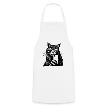 Katze Katzengesicht Selfie Smartphone - Kochschürze - Weiß - Vorne - AI Model Male 185 dark (185cm)