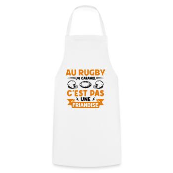 rugbyman. Cadeau fan de rugby. Au Rugby un caramel - Tablier de cuisine - blanc - Devant - AI Model Male 185 dark (185cm)