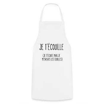je t'écouille - Tablier de cuisine - blanc - Devant - AI Model Male 185 dark (185cm)