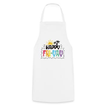 Happy Fri Yay Teacher Weekend Funny Meme - Cooking Apron - white - Front - AI Model Male 185 dark (185cm)