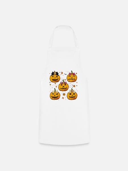 Halloween Pumpkin, Coquette Bow, Fall season - Cooking Apron - white