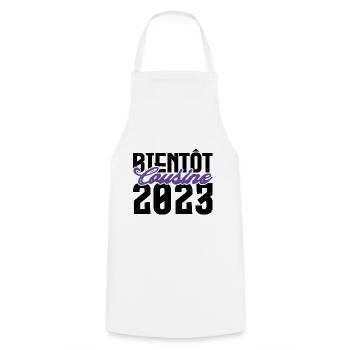 Cadeau Annonce grossesse bientôt Cousine 2023. - Tablier de cuisine - blanc - Devant - AI Model Male 185 dark (185cm)