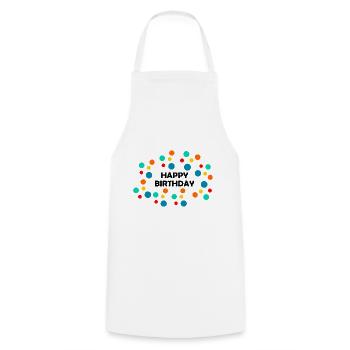 HAPPY BIRTHDAY. HAPPY BIRTHDAY. ANNIVERSARY. - Cooking Apron - white - Front - AI Model Male 185 dark (185cm)