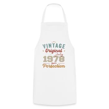 July 1978 Birthday July 1978 Original 1978 July - Cooking Apron - white - Front - AI Model Male 185 dark (185cm)