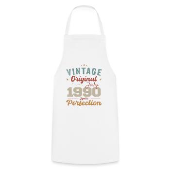 July 1990 Birthday July 1990 Original 1990 July - Cooking Apron - white - Front - AI Model Male 185 dark (185cm)