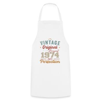 August 1974 Vintage Vintage Birthday Retro - Cooking Apron - white - Front - AI Model Male 185 dark (185cm)