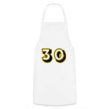 30. 30 YEARS. 30th ANNIVERSARY. 30TH ANNIVERSARY. - Cooking Apron - white - Front - AI Model Male 185 dark (185cm)