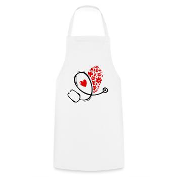 Stéthoscope médical coeur floral rouge noir - Tablier de cuisine - blanc - Devant - AI Model Male 185 dark (185cm)