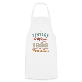 June 1988 Aged to Perfection June 1988 vintage - Cooking Apron - white - Front - AI Model Male 185 dark (185cm)