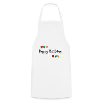 Birthday. HAPPY BIRTHDAY. Happy birthday. - Cooking Apron - white - Front - AI Model Male 185 dark (185cm)
