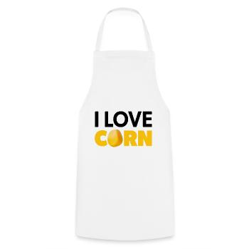 « I Love Corn » noir et jaune avec grain de maïs - Tablier de cuisine - blanc - Devant - AI Model Male 185 dark (185cm)