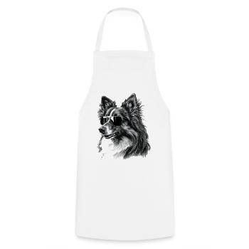 Cool Shetland Sheepdog Wearing Sunglasses - Cooking Apron - white - Front - AI Model Male 185 dark (185cm)