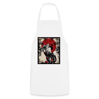 Geisha Japanese Art Vintage Retro Women - Cooking Apron - white - Front - AI Model Male 185 dark (185cm)