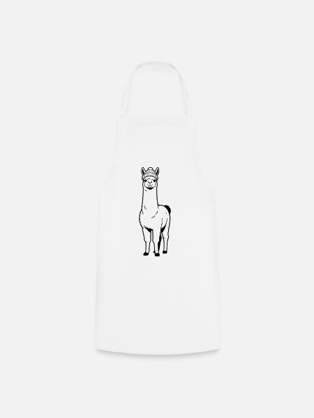 Llama Beanie - Kochschürze - Weiß