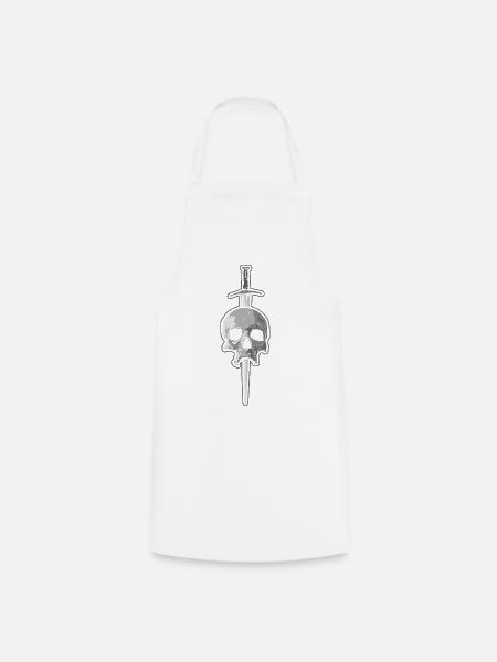 Totenkopf mit Dolch - Tattoo Stil - Kochschürze - Weiß